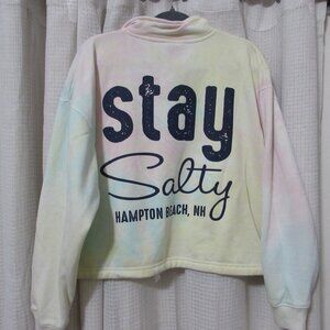 Stay Salty Hampton Beach NH Pastel Tie Dye Quarter Zip Tie Cropped Sweatshirt